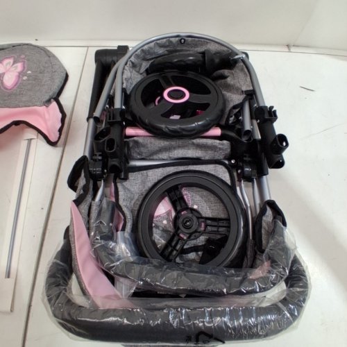 BAYER DESIGN - DOLLS PRAM XEO - ADJUSTABLE REVERSIBLE HANDLE BABY STROLLER FOR DOLLS WITH BAG - AGES 3+ - GREY/PINK (MODEL: 17033AA) image 3