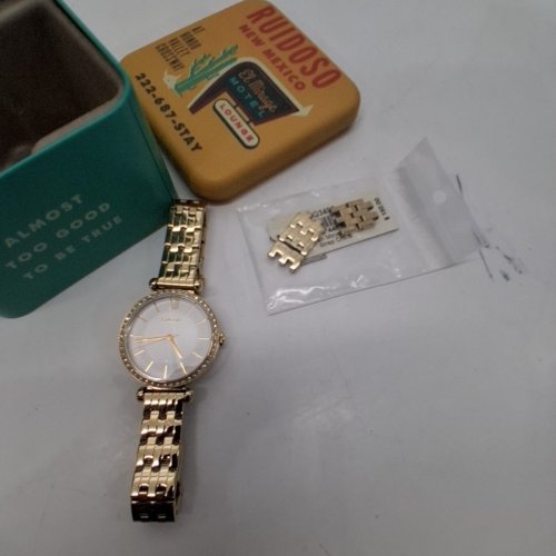 WOMENS FOSSIL TILLIE ELEGANT RHINESTONE BEZEL WATCH - 36 MM- GOLD-TONE (MODEL: BQ3498) image 4