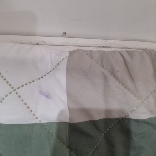 PLAID QUILTED BLANKET -38" X 56" - GREEN, GRAY AND WHITE image 3