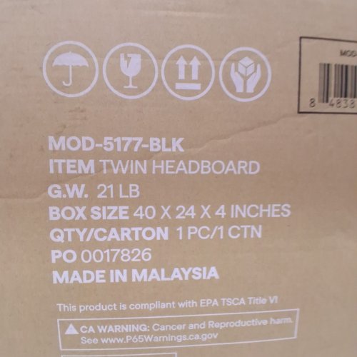 MODWAY EMILTY VINYLE HEADBOARD - TWIN - BLACK (MODEL: MOD-5177-BLK) image 2