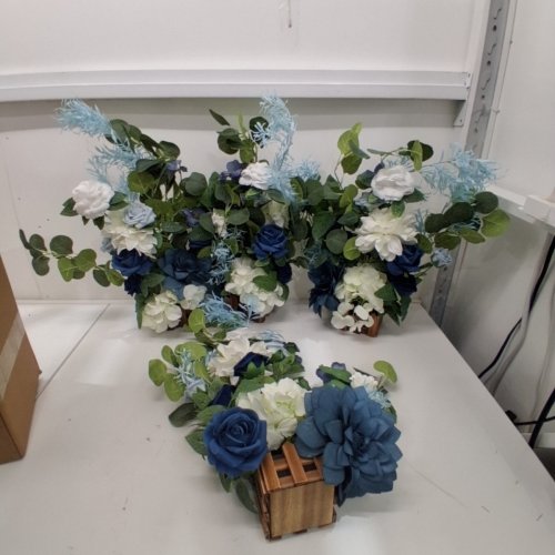 4PK LING'S MOMENT ASSORTED ARTIFICIAL FLOWER ARRANGEMENTS- 17.5" - DUSTY BLUE/NAVY image 3