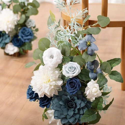 4PK LING'S MOMENT ASSORTED ARTIFICIAL FLOWER ARRANGEMENTS- 17.5" - DUSTY BLUE/NAVY image 5