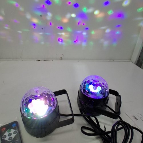 2PK WINSAFE RGB DISCO BALL LED PARTY STROBE LIGHTS WITH DESIGNS & REMOTES - 7 MODES, MULTICOLOR image 2