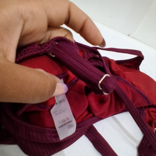 WOMEN'S RIBBED ONE PIECE SWIMSUIT WITH TUMMY CONTROL - LARGE - BURGUNDY image 3