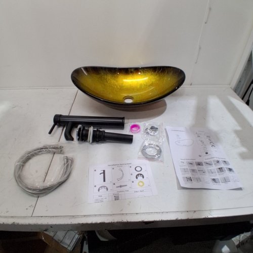 SOLIDEE BOAT SHAPED BASIN ARTISTIC GLASS VESSEL SINK - 21.7" X 13.4" X 6.4" - YELLOW GOLD (MODEL: CA-BTS8002-GD-05-C) image 3