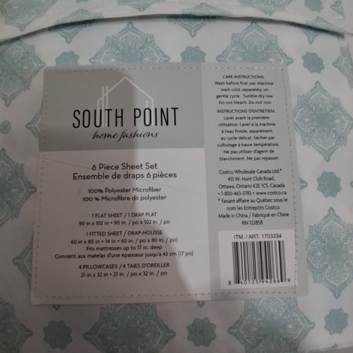 6PC SOUTH POINT HOME PRINTED MICROFIBER SHEET SET - QUEEN - BOMBAY MEDALLION IN BLUE/WHITE (STYLE: 1703334) image 4