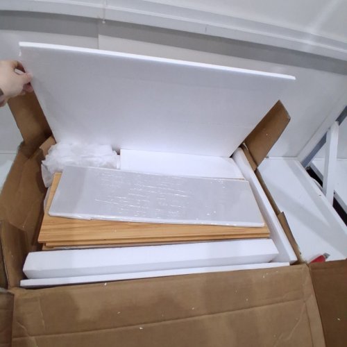 WOODEN WASHER DRYER COUNTERTOP WITH SHELF AND DRAWERS - 54" X 27.5" - BURLYWOOD (MODEL: DX0202-C250399S-02) image 2