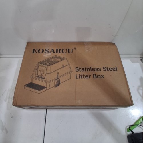 EOSARCU STAINLESS STEEL CAT LITTER BOX WITH FLIP LID - 2XL - GREY / SILVER image 5