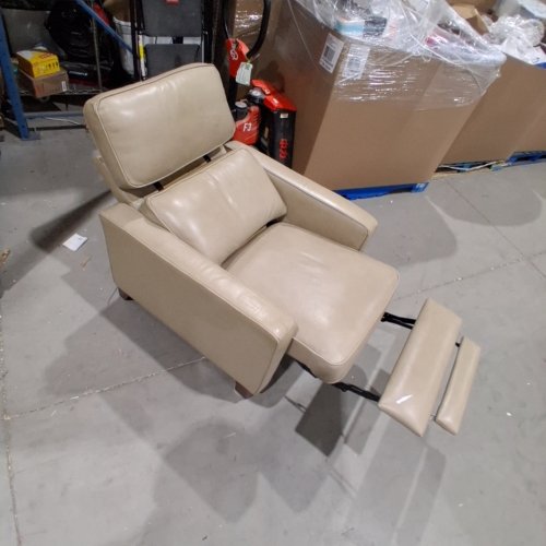 LEATHER POWER RECLINING CHAIR WITH ADJUSTABLE HEADREST - CREAM image 2