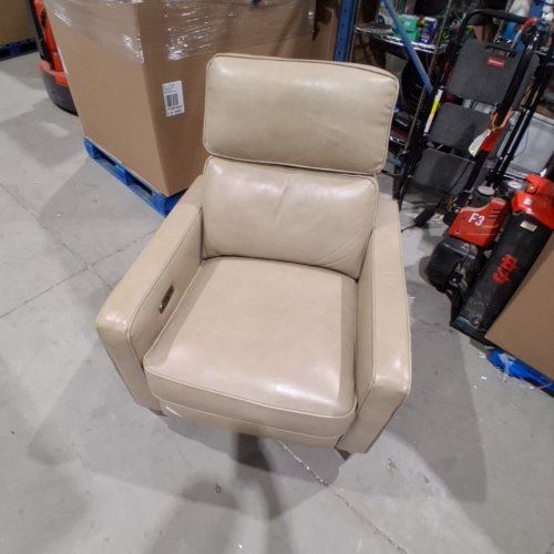 LEATHER POWER RECLINING CHAIR WITH ADJUSTABLE HEADREST - CREAM image 3