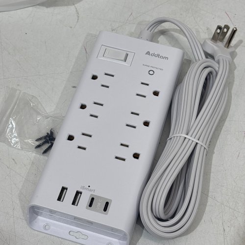 ADDTAM POWER STRIP SURGE PROTECTOR EXTENSION CORD WITH 6 OUTLETS AND 4 USB PORTS (2USB C) FLAT PLUG - 10FT - WHITE - (MODEL:AD5006C2L) image 2