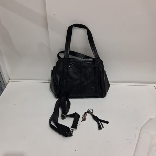 WOMEN'S FAUX LEATHER SHOULDER HANDBAG WITH KEYCHAIN - BLACK image 2
