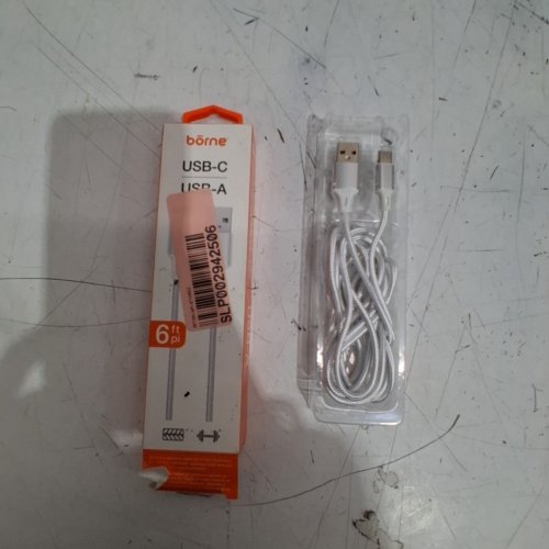 BORNE BRAIDED USB-C TO USB-C CABLE - 6FT, 27W - WHITE (MODEL: CBLCC6-WH) image 2