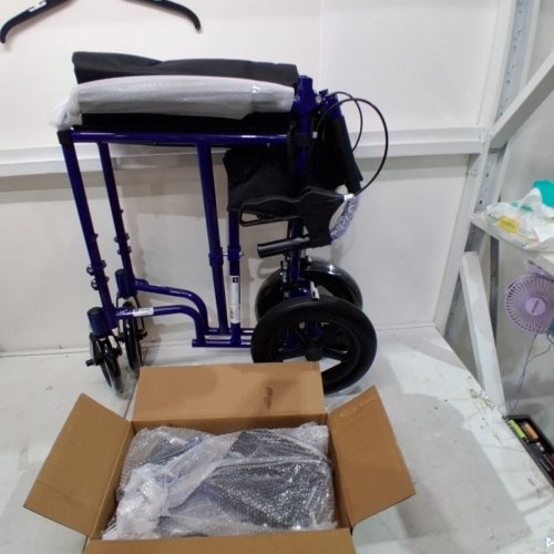 MEDLINE ALUMINUM TRANSPORT CHAIR WITH LARGE WHEELS AND BRAKES - 300LB MAX - BLUE (MODEL: MDS808210ABE) image 2