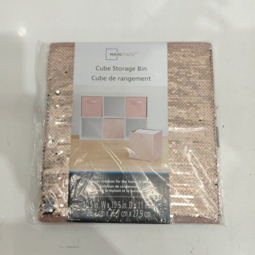MAINSTAYS SEQUIN CUBE STORAGE BIN - 10.5" X 10.5" X 11" - ROSE GOLD (MODEL: EH-LSCA19-02) image 2
