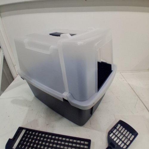 IRIS COVERED CAT LITTER BOX WITH SCOOP AND FRONT DOOR FLAP - 19" X 15" X 15" - WHITE/BLUE image 4
