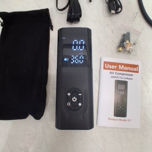PORTABLE TIRE INFLATOR - 3-180PSI - BLACK (MODEL: C7) image 2