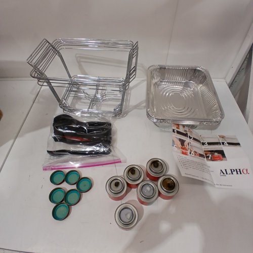 6PK ALPHA HALF SIZE BUFFET SERVING SET WITH STANDS / TRAYS AND GAS - SILVER (MODEL: 70639) image 2