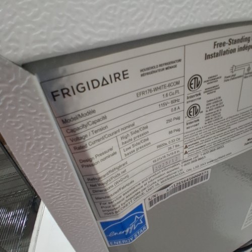 FRIGIDAIRE COMPACT REFRIGERATOR - 1.6 CU. FT; 115 V; 19.0" X 18.7" X 19.8" - WHITE (MODEL: EFR176-WHITE-6COM) image 3
