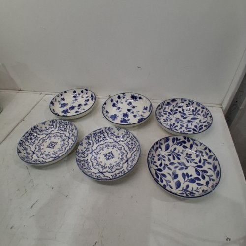 6PC TRUDEAU AYA COLLECTION PORCELAIN DINNER BOWL SET - 2 DESIGNS - WHITE & BLUE (MODEL: 1780121) image 2