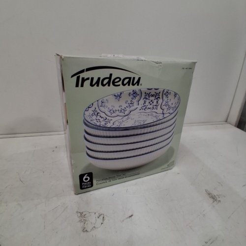 6PC TRUDEAU AYA COLLECTION PORCELAIN DINNER BOWL SET - 2 DESIGNS - WHITE & BLUE (MODEL: 1780121) image 4