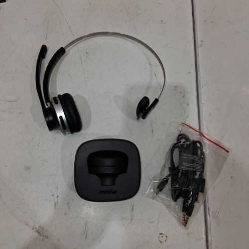 MPOW HC3 WIRELESS BLUETOOTH HEADSET WITH CHARGING DOCK - BLACK WITH SILVER TRIM (MODEL: BH433B) image 2