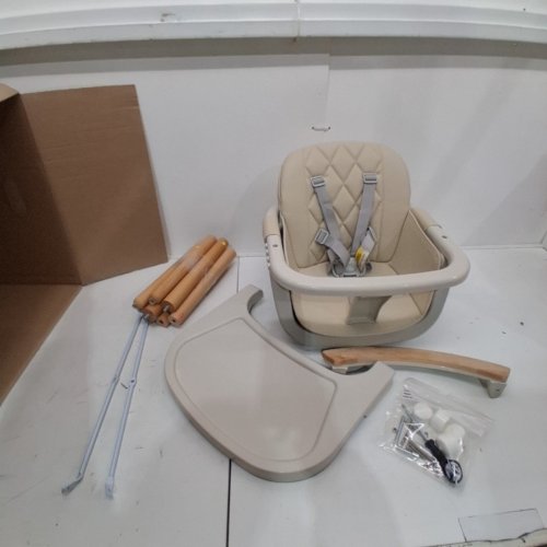 MALLIFY 3-IN-1 WOODEN CONVERTIBLE HIGH CHAIR WITH ADJUSTABLE LEGS & FOOD TRAY FOR BABIES & TODDLERS - 33" X 22" X 11" - BEIGE (MODEL: NV-001) image 2