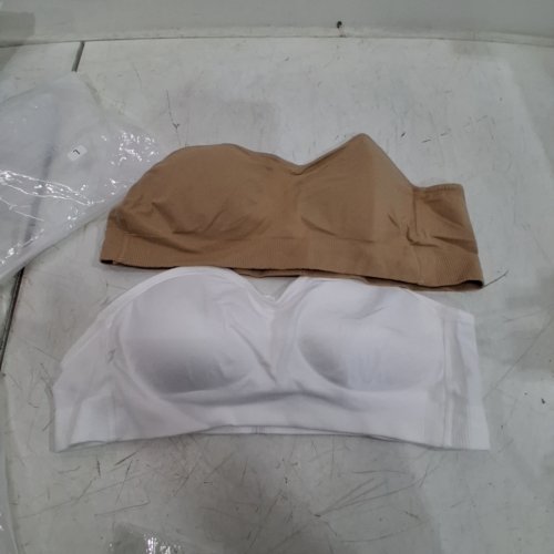 PC WOMAN'S WIRELESS STRAPLESS BANDEAU BRAS - LARGE -WHITE\TAN image 2