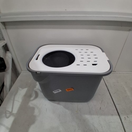 IRIS USA LARGE SQUARE TOP ENTRY CAT LITTER BOX - 20.5" X 14.75" X 14.5" - GREY/WHITE - (MODEL: 589655) image 2