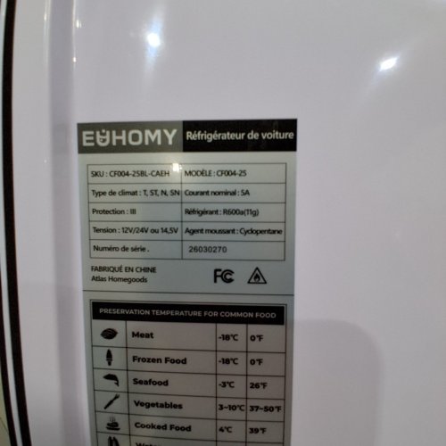 EUHOMY ELECTRIC COOLER/REFRIGERATOR - 26QT - 12/24V - DC 110-240V AC - BLACK/GREY (MODEL: CF004-25) image 7