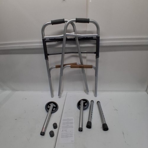 MEDLINE 2 BUTTON FOLDING WALKER 5'' WHEELS 300LB WEIGHT CAPACITY (MODEL:MDS86410W54H) image 2