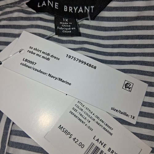 WOMEN'S LANE BRYANT SHORT SLEEVE PLUS SHIRT MIDI DRESS - 1X - NAVY MARINE (STYLE: LB0007) image 2