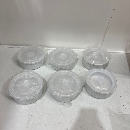 6PK SIGNATURE HOUSEWARES CERAMIC STORAGE BOWLS WITH VENTED LIDS - WHITE (MODEL: 1796164) image 2
