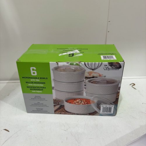 6PK SIGNATURE HOUSEWARES CERAMIC STORAGE BOWLS WITH VENTED LIDS - WHITE (MODEL: 1796164) image 3