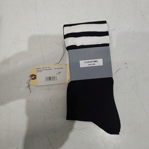 UNISEX THOM BROWNE OVER THE CALF 4-BAR SOCKS - O/S - BLACK / WHITE (STYLE: MAS022B-01690-001) image 3