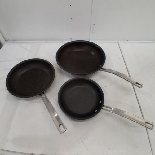 3PC KIRKLAND SIGNATURE HARD ANODIZED FRYING PAN SKILLET - BLACK/SILVER (MODEL: 1545956) image 3