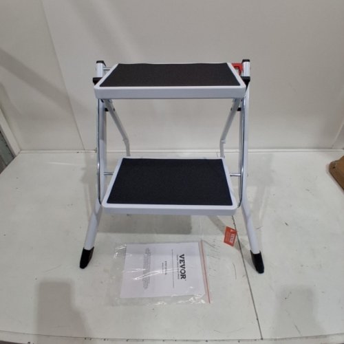 ERGONOMIC FOLDING STEEL STEP STOOL WITH WIDE ANTI-SLIP PEDAL - 2-STEP 330LBS CAPACITY - BLACK/WHITE (MODEL: WK2031) image 2