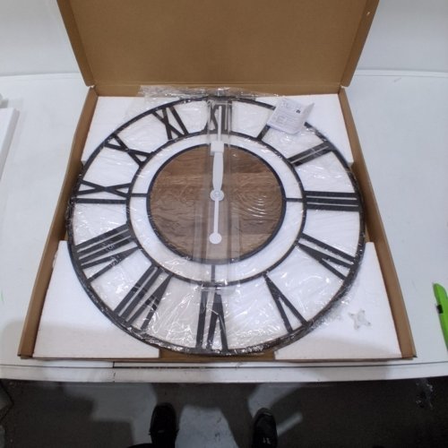 LEIKE RUSTIC LARGE WALL CLOCK NON TICKING BATTERY OPERATED - 31" - BLACK/BROWN image 2