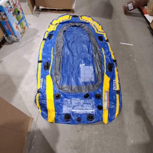 INTEX CHALLENGER 3 INFLATABLE RAFT BOAT WITH PUMP & PADDLES/OARS - 3-PERSON - BLUE/YELLOW (MODEL: 68370EP) image 2