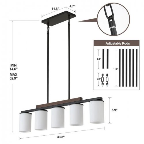 MECGIRN 5-LIGHT PENDANT LIGHT FIXTURE - 33.8" W; 14.6" - 52.9" H - BLACK AND WHITE (MODEL: D016-5) image 2