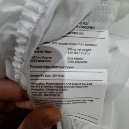 BAMBOO MATTRESS TOPPER - QUEEN - 60" X 75" - WHITE image 2