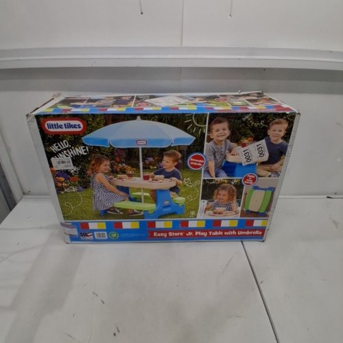 KIDS LITTLE TIKES EASY STORE JR. PICNIC TABLE WITH UMBRELLA - AGES 1-5 - BLUE/GREEN (MODEL: ‎629945M) image 4
