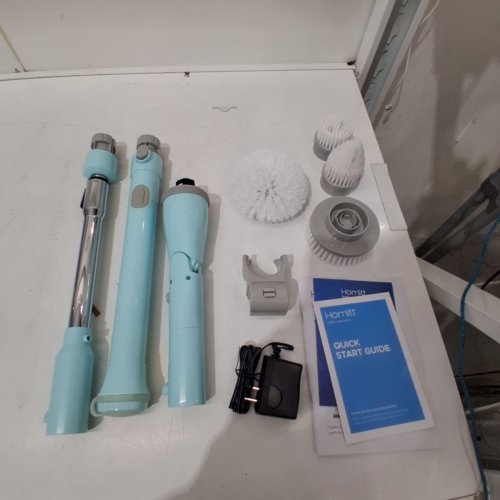 HOMITT INDOOR/OUTDOOR ELECTRIC CORDLESS ADJUSTABLE EXTENSION ARM SPIN SCRUBBER - 4 BRUSH HEADS - LIGHT BLUE image 3