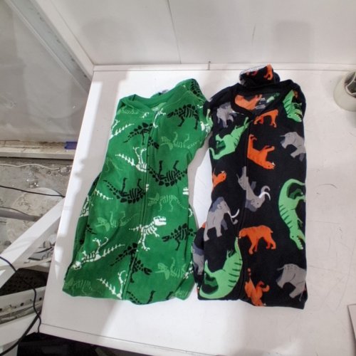 2PK BOYS SIMPLE JOYS BY CARTER'S FLEECE DINOSAUR ZIP-UP SLEEPER ONSIE - GREEN/BLACK image 3