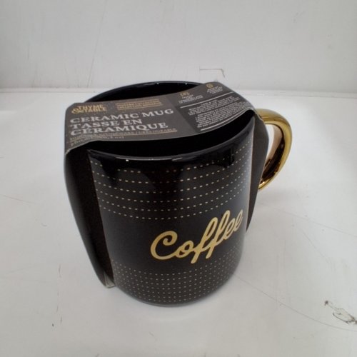 THYME & TABLE STONEWARE CERAMIC COFFEE MUG - 20OZ - BLACK/GOLD image 3