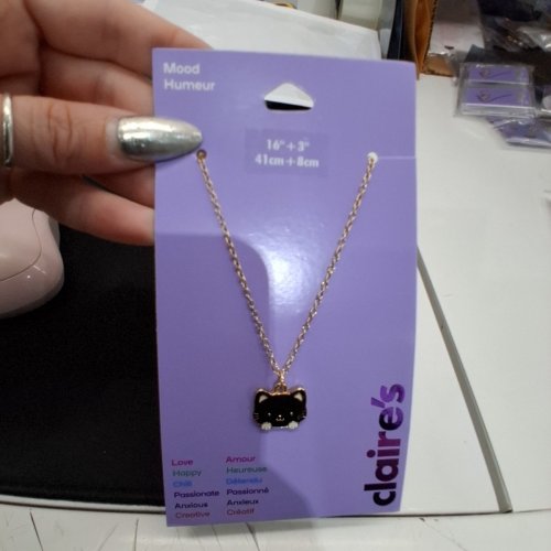 GIRLS CLAIRE'S CAT PENDANT CAT NECKLACE - 16" + 3" - GOLD-TONE / BLACK (ITEM: 60345-6) image 3