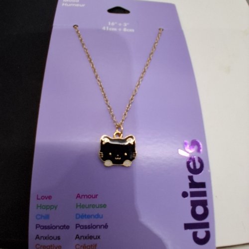 GIRLS CLAIRE'S CAT PENDANT CAT NECKLACE - 16" + 3" - GOLD-TONE / BLACK (ITEM: 60345-6) image 4
