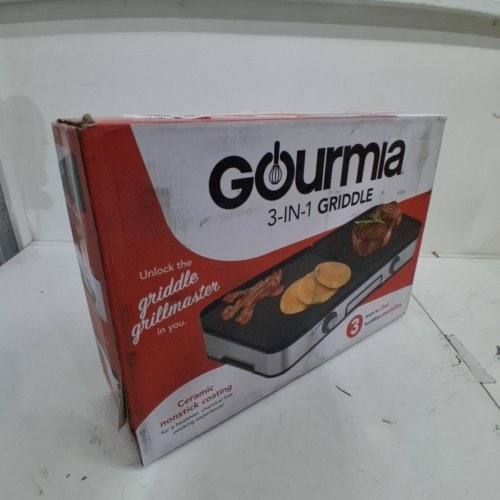 GOURMIA 3-IN-1 ELECTRIC GRILL / GRIDDLE WITH REMOVABLE NONSTICK REVERSIBLE CERAMIC PLATES - ADJUSTABLE 250-400°F DUAL COOKING ZONES - BLACK / BLUE (MODEL: GEG1430) image 5