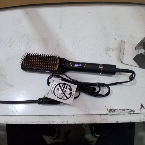 NICEBAY HEATED HAIR STRAIGHTENER BRUSH WITH ROTATABLE TEMPERATURE ADJUSTMENT, 6 TEMPERATURE MODES AND LED DISPLAY - 11.5" - BLACK/ROSE GOLD (MODEL: HS-225) image 2