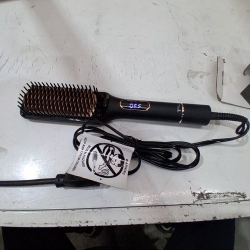 NICEBAY HEATED HAIR STRAIGHTENER BRUSH WITH ROTATABLE TEMPERATURE ADJUSTMENT, 6 TEMPERATURE MODES AND LED DISPLAY - 11.5" - BLACK/ROSE GOLD (MODEL: HS-225) image 3